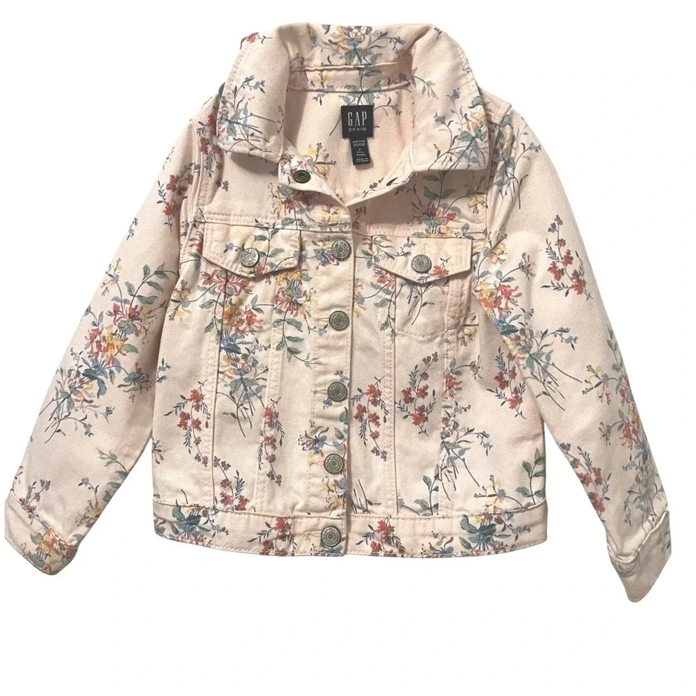 Gap Kids Pink Floral Denim Trucker Jacket Toddler Girls 4T‎ Botanical Print
